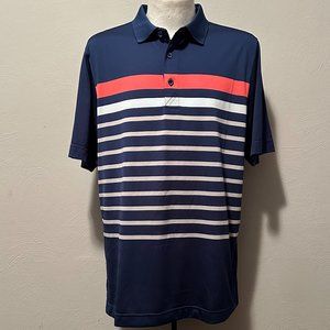 Cutter & Buck Men's Short Sleeve Polo with Stripes Navy Blue Size Large